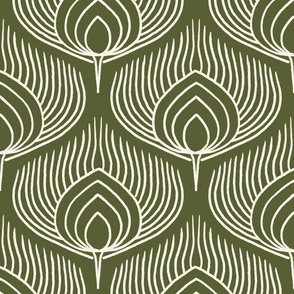 Medium // Abstract Peacock Feathers: Decorative Animal Print - Pesto Green