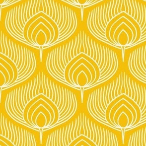 Small // Abstract Peacock Feathers: Decorative Animal Print - Lemon Yellow