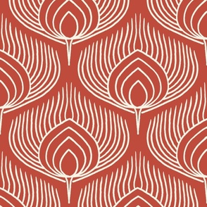 Medium // Abstract Peacock Feathers: Decorative Animal Print - Summer Fig Orange