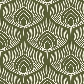 Small // Abstract Peacock Feathers: Decorative Animal Print - Pesto Green
