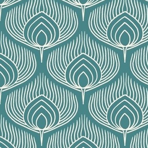 Small // Abstract Peacock Feathers: Decorative Animal Print - Teal Blue