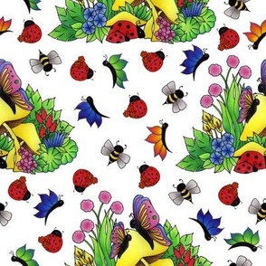 Butterflies, Ladybugs, Bees and Yellow Mushrooms