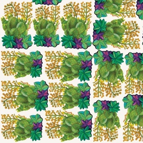 Cactus and Succulents Painting Drawing in Grid Pattern on White