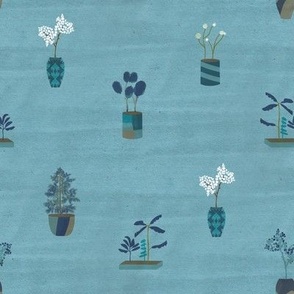 plant pattern in blue and teal
