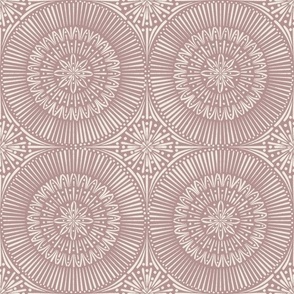 Hand drawn Mandala Tile | Creamy White, Dusty Rose | Detailed