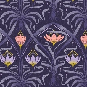 (medium 6x6in) Crocus Garden on Purple  /  Art Nouveau / medium scale / see in collections