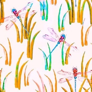 Colorful Watercolor Dragonflies, Softest Pink