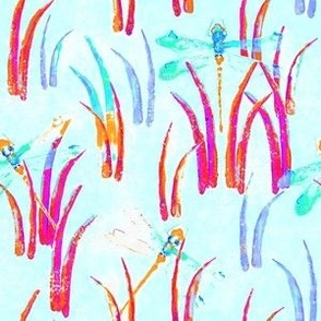 Colorful Watercolor Dragonflies, Soft Blue