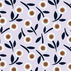 Ditsy mini floral on lilac with brown quilting fabric