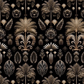 Exquisite Art Decor Design With Palm Trees And Ornamnts Gold On Black Smaller Scale