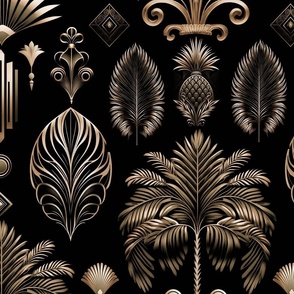 Exquisite Art Decor Design With Palm Trees And Ornamnts Gold On Black