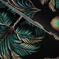 Exquisite Art Decor Design With Palm Trees And Ornamnts Teal Gold On Black