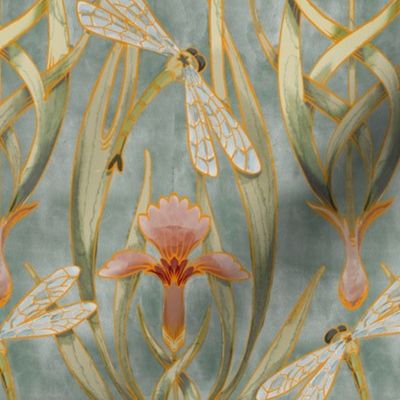 Art Nouveau Dragonflies in Spring Palette