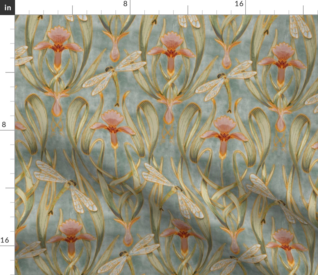 Art Nouveau Dragonflies In Spring Fabric Spoonflower