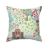 Countryside delightful garden scene with multi colored small flowers on a dense layout  - large .