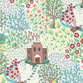 Countryside delightful garden scene with multi colored small flowers on a dense layout  - large .