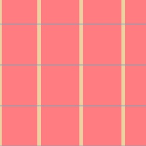 Tulip pink plaid pattern - beige and blue lines on a pink background