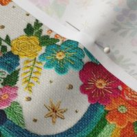 Bright Floral Rainbow Embroidery Cream BG Rotated - Large Scale