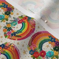 Bright Floral Rainbow Embroidery Cream BG - XS Scale