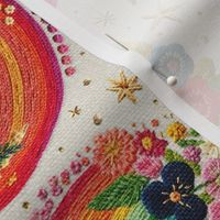 Bright Floral Rainbow Embroidery Cream BG - Large Scale
