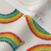 Embroidered Star Rainbows Cream BG - Small Scale