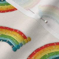 Embroidered Star Rainbows Cream BG - Medium Scale