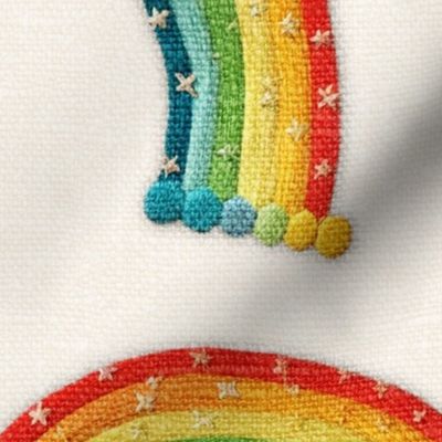 Embroidered Star Rainbows Cream BG - XL Scale