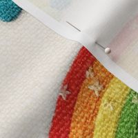 Embroidered Star Rainbows Cream BG - XL Scale