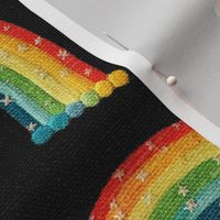 Embroidered Star Rainbows Dark Grey BG - Large Scale