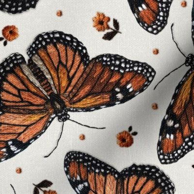 Monarch Butterfly Floral Embroidery Rotated - XL Scale