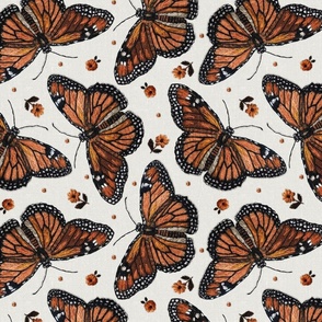 Monarch Butterfly Floral Embroidery Rotated - XL Scale