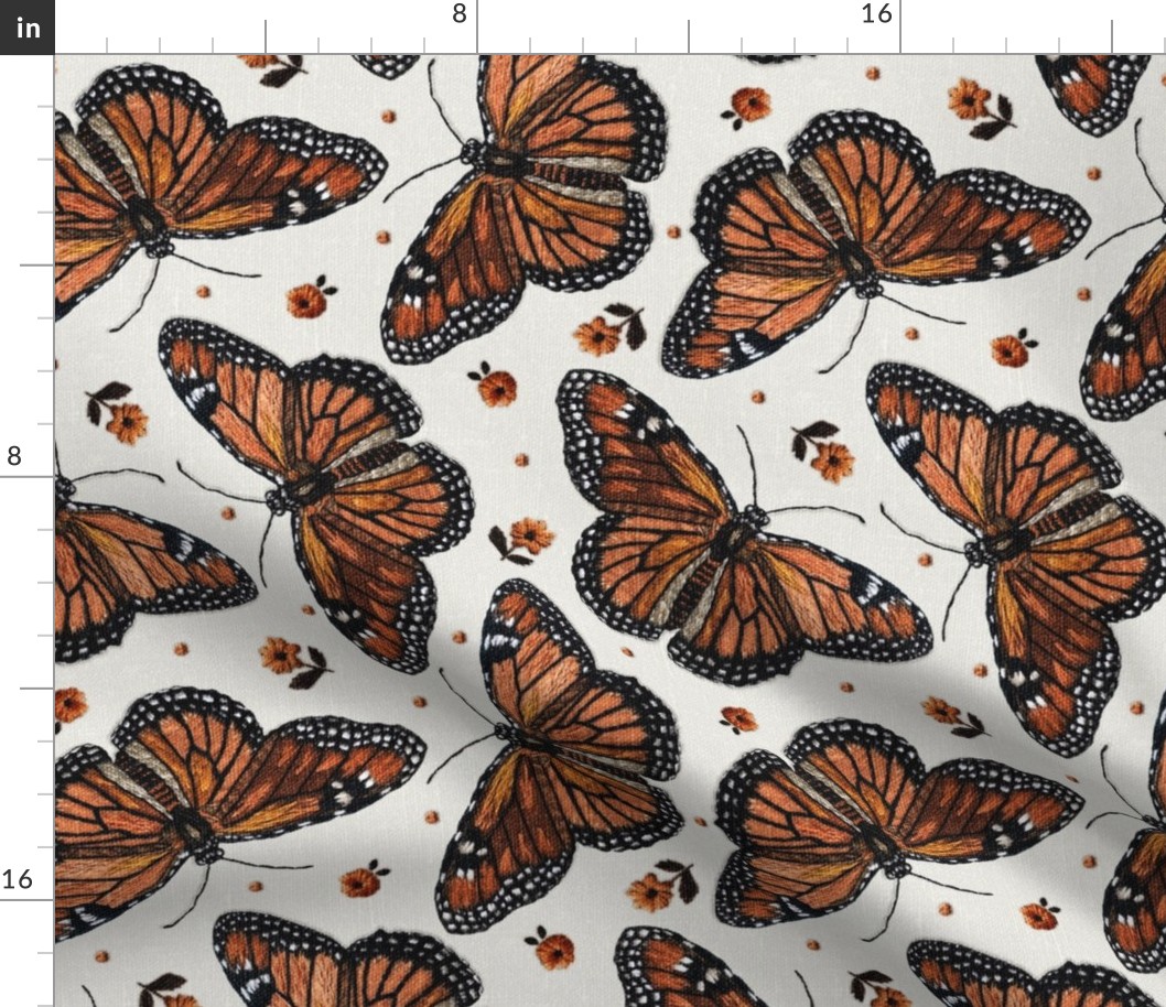 Monarch Butterfly Floral Embroidery Rotated - XL Scale