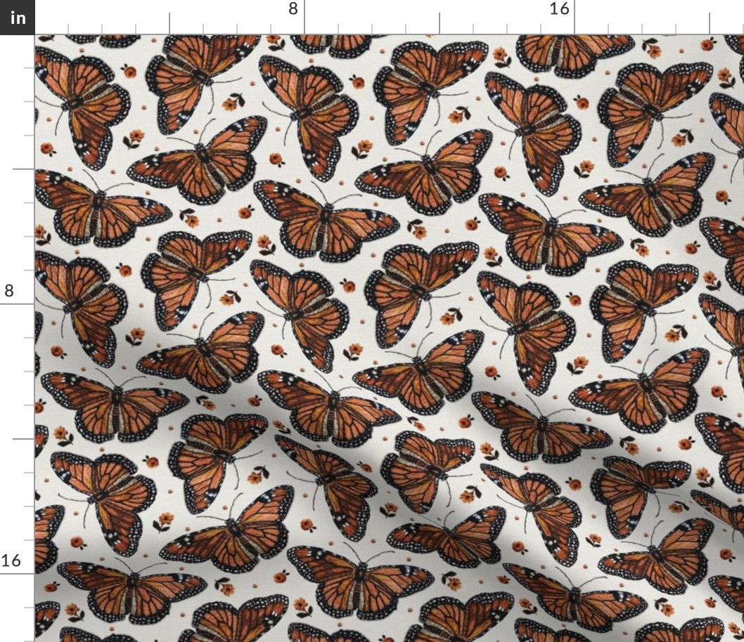 Monarch Butterfly Floral Embroidery - XL Scale