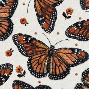 Monarch Butterfly Floral Embroidery - XL Scale