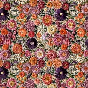 Summer Floral Embroidery Pink_ Purple_ Orange Rotated - Large Scale