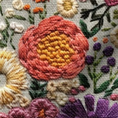 Summer Floral Embroidery Pink_ Purple_ Orange - XL Scale