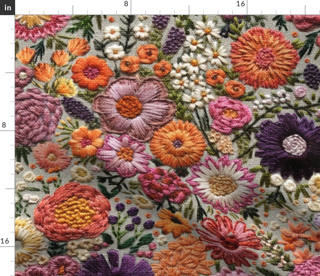 Summer Floral Embroidery Pink_ Purple_ Orange - XL Scale