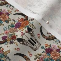 Western Floral Skull Embroidery - XS Scale