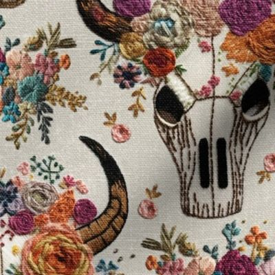 Western Floral Skull Embroidery - Large Scale