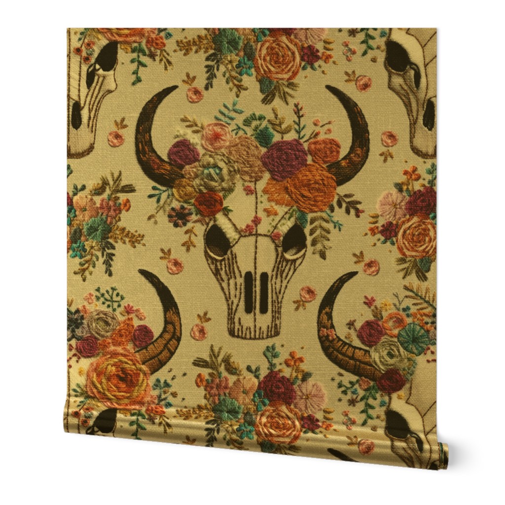 Western Floral Skull Embroidery - XL Scale