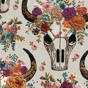 Western Floral Skull Embroidery - XL Scale