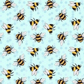 Bumblebees on blue honeycomb