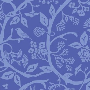 Monochrome indigo blue cut paper floral vines -novelty and maximalist.
