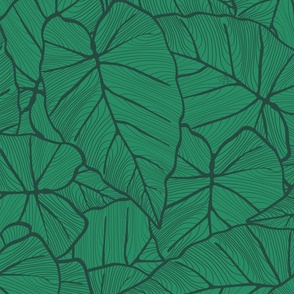 Tropical foliage pattern - line art , jungle , dark green  - large scale 