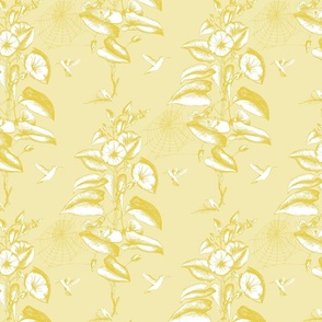 Crosshatched Toile Victorian Floral - yellow.