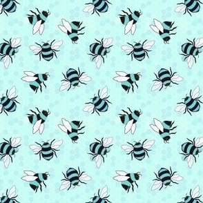 Turquoise bees on honeycomb 