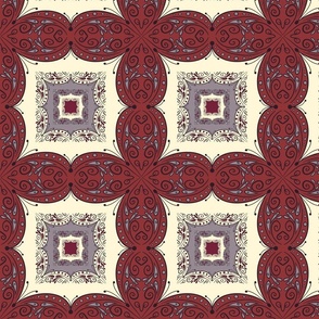 doodle square tiling in red and off white by rysunki_malunki