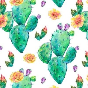 Naturally Tropical, Watercolor Cacti and Floral Delights on White