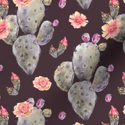 Naturally Tropical, Watercolor Cacti and Floral Delights on Black