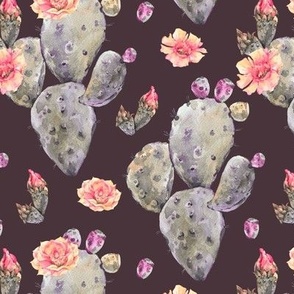 Naturally Tropical, Watercolor Cacti and Floral Delights on Black
